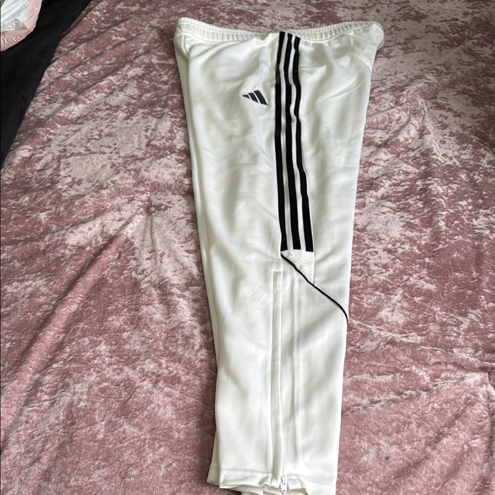 Adidas White and Black Sweatpants with Signature Stripes